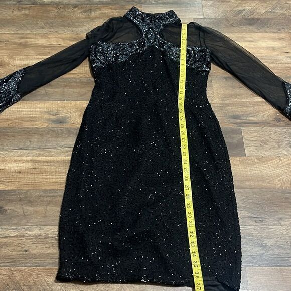 Vintage Lillie Rubin heavily beaded silk black cocktail dress size small - Picture 3 of 6